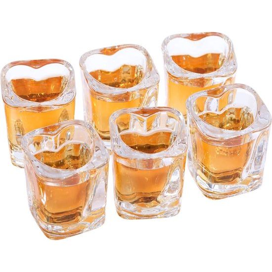 Leuke Borrelglaasjes 57ml/5.7xl Zware Basis 6 Pack Helder Borrelglas Tequila Borrelglaasjes Hartvormige Borrelglaasjes Vierkante Borrelglaasjes