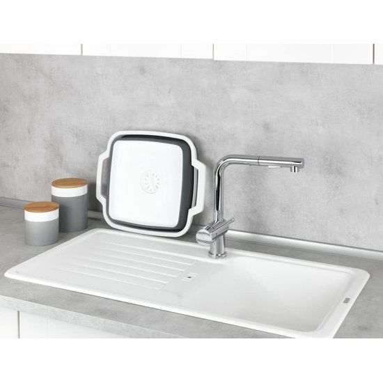 Foldable afwasbak met integrated aftapplug en handgrepen voor easy transport, space-saving opslag, 8 liter, (B x H x D) 39 x 18 x 32,5, grijs/wit.