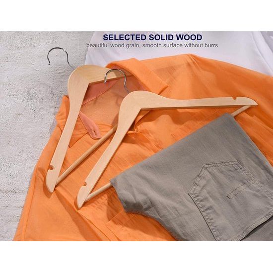 Pak van 20 44,5 cm natuurlijke houten kleerhangers met staaf en groef, robuuste hanger voor T-shirt overhemd pak jas jurk bruiloft top met bandjes