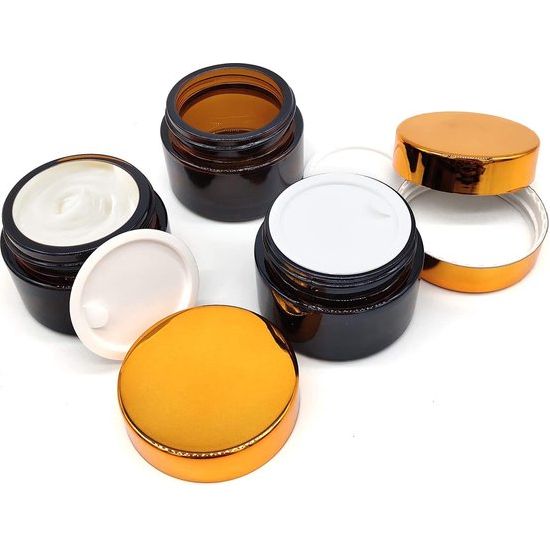 CrÃ¨mecontainer, 30 ml amberkleurige glazen fles, lege hervulbare container, bruine glazen container met deksel voor cosmetica, crÃ¨mes, lotions, etherische oliÃ«n (6 stuks)