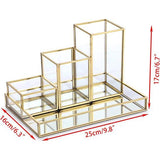 Sieradendoos, 4 stuks, van metaal, glas, scuktborden met 3 sieradenhouders, sieradenhouder, bureau-organizer, make-upkwastenhouder voor sieraden van dames, ring, sieraden bewaren (rechthoekig)