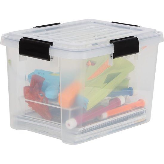 Luchtdichte kunststof doos met deksel en sluitclips, 20l, Set van 3, BPA-vrij, schuur, woonkamer, ddat-SD, helder