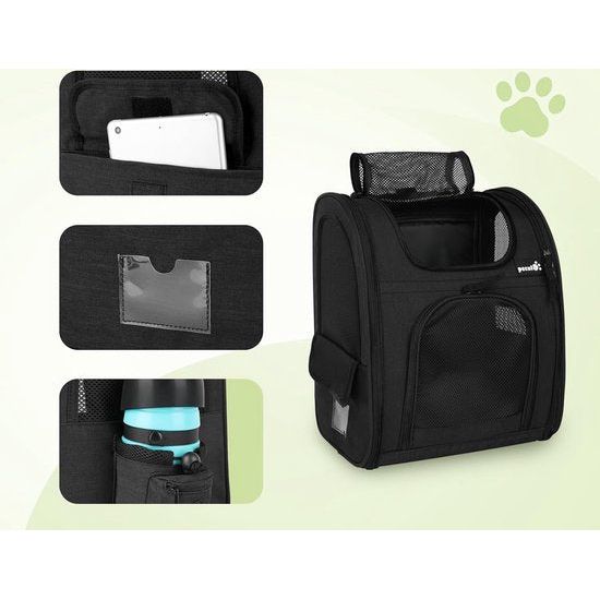 Pet Backpack with Mesh Window, Portable and Foldable Cat Bag, Breathable and Lightweight Dog Bag, Waterproof Oxford Cloth with Lots of Space, Multifunctional Non-Slip Black, XL