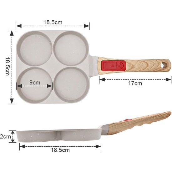 Gebakken eierpan met afneembaar handvat, pannenkoekpan inductie 4 gaten met antiaanbaklaag - wit