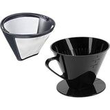 Koffieset, 2-delig, duurzaam filter + koffiefilter maat 4, roestvrij staal/kunststof, koffie, zilver, zwart