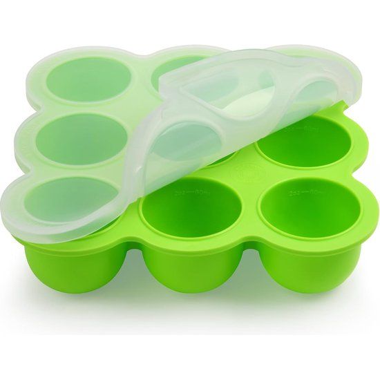 Opbergdoos voor babyvoeding, 9 vakken, met siliconen deksel, perfect voor zelfgemaakte babyvoeding, groenten, ijsblokjes, fruitpuree en moedermelk (groen)