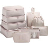 Kofferorganizerset, 9-delig, Packing Cubes, waterdichte reis-kledingtassen, paktassen voor koffer, verpakkingskubus met cosmeticatas, digitale tas, USB-kabel (beige)