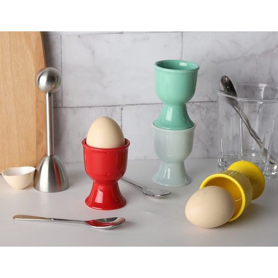 Eierdopjes voor zachtgekookte eieren Egg Cracker Topper Set bevat 4 keramische eierdopjes 4 lepels 1 eiersnijder voor keukengereedschap