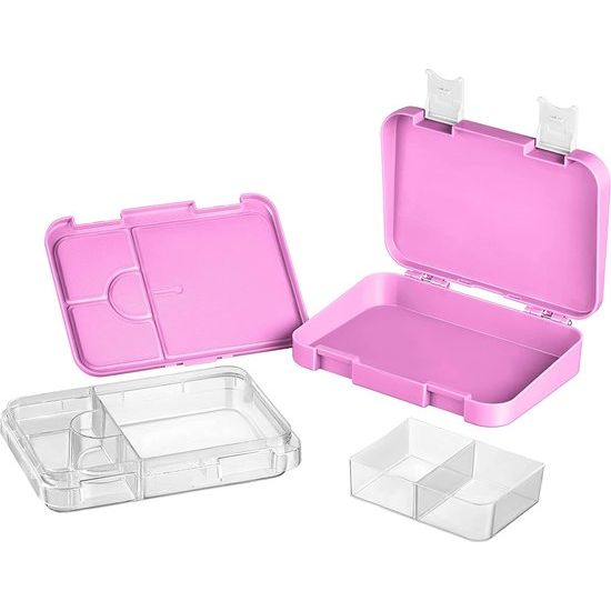 lunchbox voor kinderen, met 4 + 2 vakken, extreem robuust, broodtrommel, ideaal voor de kleuterschool en school (roze, regenboog)