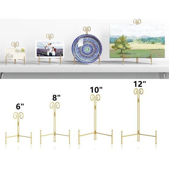 10 inch platenstandaard voor presentatie, gouden metalen framehouder voor foto's en decoratieve platen, opvouwbare schildersezel-displaystandaard voor borden, boeken en kunst (pak van 2)