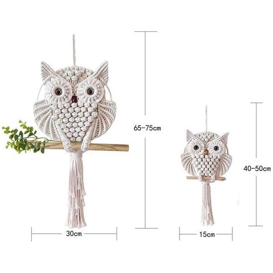 2 x Uil Macrame Muuropknoping Wanddecoratie Handgemaakt Boho Ornament Muurkunsthanger Woondecoratie Kantoor Woonkamer Slaapkamer Kinderkamer Ambachtelijke Decoraties