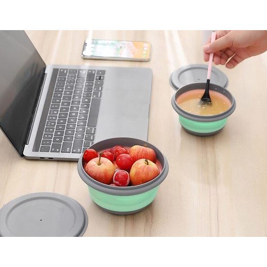 Opvouwbare Kom, 3 stks Draagbare Opvouwbare Siliconen Kom Camping Voedsel Opslag Dozen ronde Voedsel Opbergdoos, Opvouwbare fruitsalade kom voor kamperen, wandelen, keuken, Outdoor School, groen