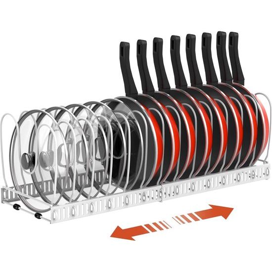 Housolution pannenhouder voor lade, uitbreidbare potdekselhouder met 14 verstelbare verdelers, potdeksel opbergpan organizer dekselhouder voor keuken, wit