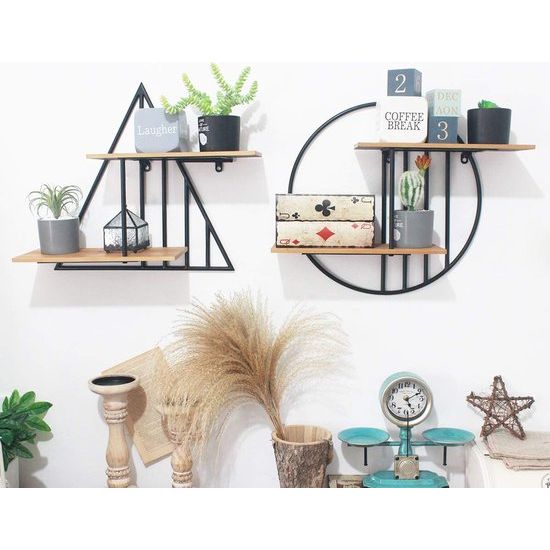 Rustieke houten metalen wandplank Wandgemonteerde decoratieve ronde wandplank voor woonkamer badkamer keuken