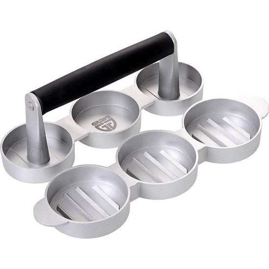 GRÄWE Hamburgerpers voor 3 mini-burgerpers, 3 mini-hamburgerpers van gegoten aluminium met antiaanbaklaag en 60 vellen bakpapier