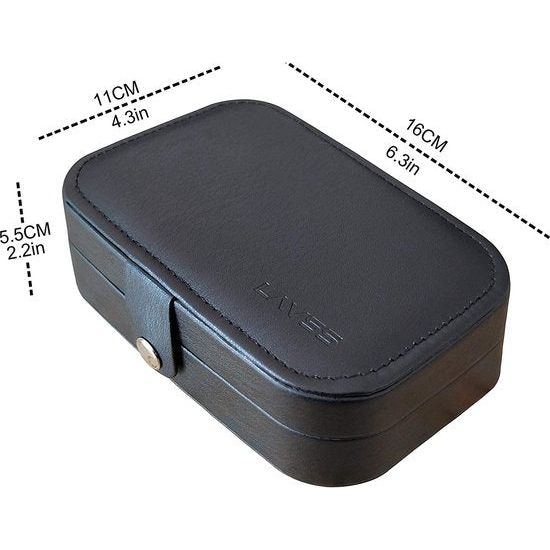 Sieradendoosje voor op reis, draagbaar juwelendoosje met spiegel, sieradenkistje voor halskettingen, armbanden, ringen, oorbellen, zwart