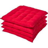 Set van 4 stoelkussens 40 x 40 cm, rood, zitkussen met bandjes en knoopsluiting, effen kussens voor stoelen met overtrek van 100% katoen en zachte polyester vulling