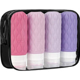 Siliconen reisflessenset 100 ml, set van 4 reisshampoocontainers, BPA-vrije reiscontainer en toiletartikelenset voor shampoocrème, reisflessen met transparante toilettas met ritssluiting