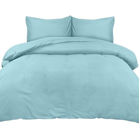 Beddengoed, 200 x 200 cm, microvezel dekbedovertrek 200 x 200 cm + 2 kussenslopen 50 x 75 cm, spa-blauw