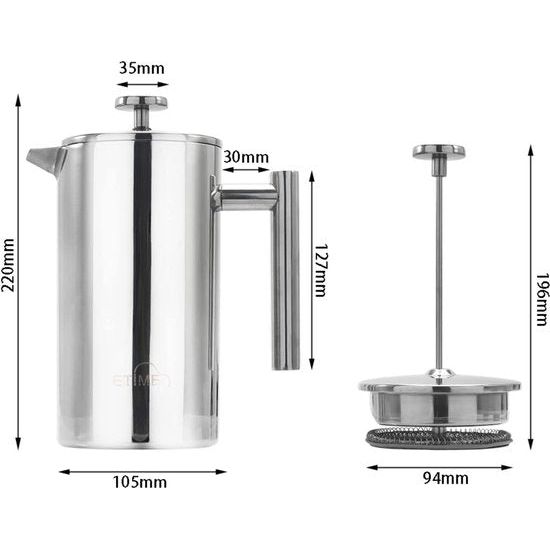 koffiemaker koffiepot theemaker cafetière roestvrije staal thermogeïsoleerd groot 1 l zilver