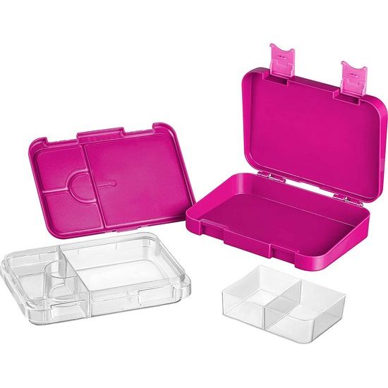 Bento Box lunchbox voor kinderen, met 4 + 2 vakken, extreem robuust, lunchbox, ideaal voor kinderopvang en school (paars, regenboog)