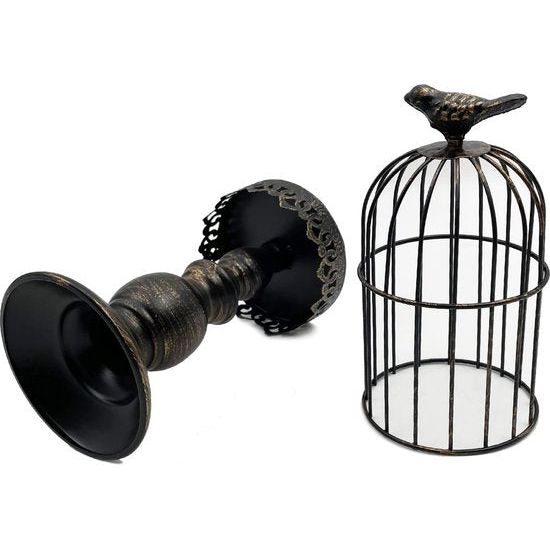 Decoratieve vogelkooi kandelaar, vintage kandelaar, bruiloft midden kaarsstukken voor tafels, metalen kandelaar home decor (zwart-medium)