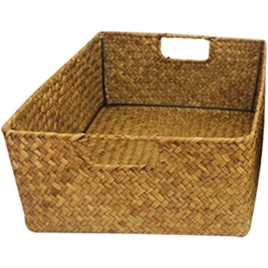 Zeegras Opbergmand met handvat Handgemaakte Opbergmand Patchwork Rotan Zeegras Buikstro Tuin Bloempot Wasmand