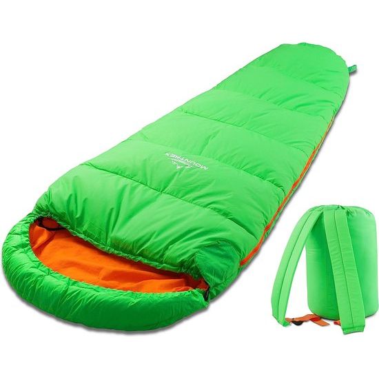 Kinderslaapzak - draagbare als een rugzak - slaapzak voor kinderen (175 x 70 x 45 cm) - outdoor, irritant, camp, mummieslaapzak, licht en compact - 100% katoen binnenvoering