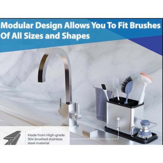 Spoelbak-organizer, roestvrij staal, met sponshouder, spoelbak - opslag spoelaccessoires met sponshouder keuken - afwasorganizer veilig en vaatwasmachinebestendig - gootsteen caddy