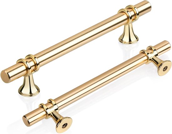 6 stuks T-meubelgrepen, 128 mm, keuken, gouden deurgrepen voor keuken, kastgrepen, ladegrepen, T-stanggreep, keukengrepen, kastgrepen, zinklegering, inclusief schroeven