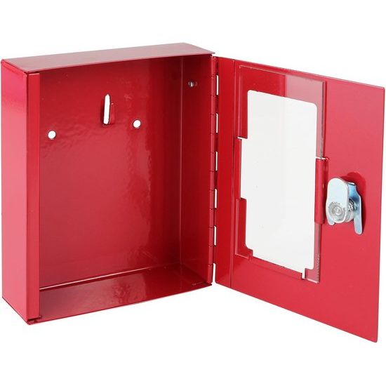 Sleutelkastje, met hamer om het glas te breken, 15 x 12 x 4 cm, rood