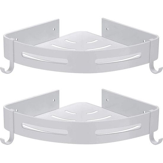 Hoomtaook doucheplank hoekplank douchemand douchebakken zonder boren voor badkamer, space aluminium, matte afwerking, badkamerplank, 2 stuks zwart