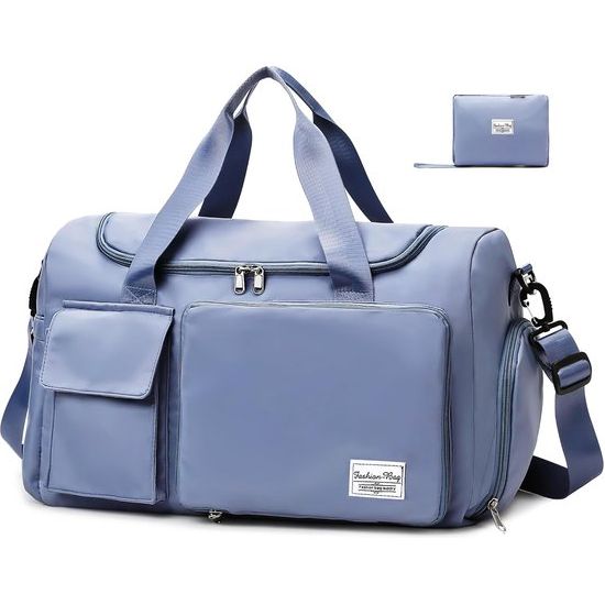 Sporttas voor dames en heren, reistas met schoenenvak en nat vak, groot, opvouwbaar, gymtas, waterdichte zwemtas, lichte trainingstas, jongens, meisjes, duffeltas voor sport, fitness, reizen,