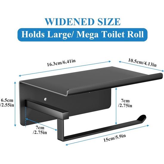 Toilet Paper Holder Toilet Paper Holder No Drilling Toilet Paper Holder Black Toilet Roll Holder Self-Adhesive Toilet Paper Holder with Shelf Toilet Paper Holder