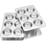 Muffinvorm, roestvrij staal, set van 6 muffins, bakplaten, bakvormen voor 6 muffins, cupcakes, pudding brownies, 29 × 18 cm, niet giftig en gezond, vaatwasmachinebestendig