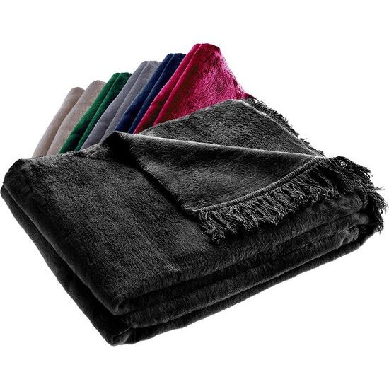 KADAX Knuffeldeken, zachte woondeken met franjes, 150 cm x 200 cm, bankdeken, warme deken voor bank, bed, sprei van katoen, acryl, onderhoudsvriendelijk (zwart)