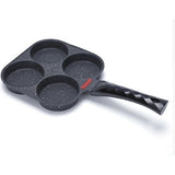 4-kops koekenpan, pannenkoekenpan voor inductie- en gaskookplaten, pannenkoekenpan met houten handvat, antiaanbaklaag, gebakken eierburgerpan, 4 eieren, pannenkoekenpan van aluminium