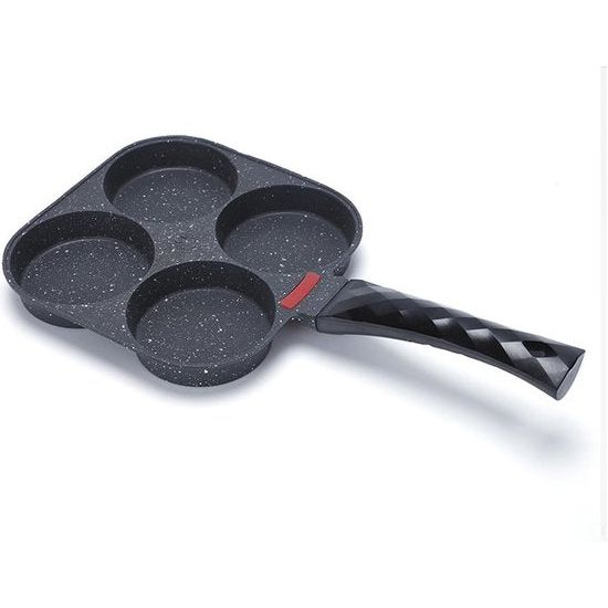 4-kops koekenpan, pannenkoekenpan voor inductie- en gaskookplaten, pannenkoekenpan met houten handvat, antiaanbaklaag, gebakken eierburgerpan, 4 eieren, pannenkoekenpan van aluminium