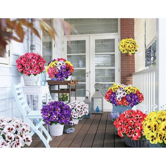 10 bundels kunstbloemen zoals echte balkon kunstbloemen buiten UV-bestendig weerbestendige kunstmatige balkonplanten balkonbloemen voor thuis vensterbank bruiloft decor (roze rood)