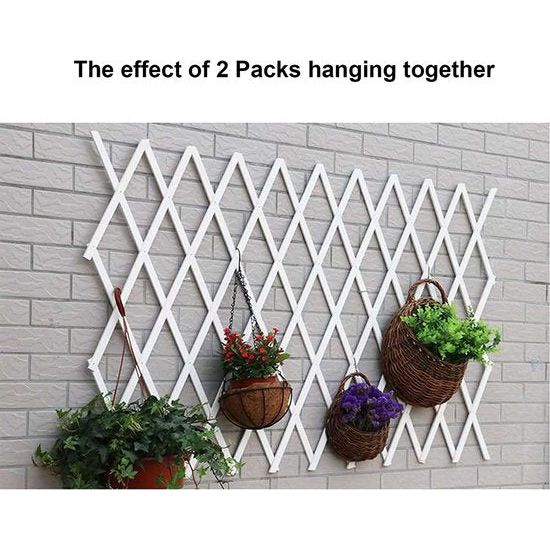 Uitbreidbaar plantenhek met 5 S-haken Opvouwbaar hangend frame Klimmen Vine Trellis Opknoping Bloempot Muurdecoratie (180 x 33 cm, 0,7 cm dik, wit)