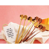 Bloemenlepelset, 8 stuks, roestvrij staal, lepel, goud, theelepel, koffielepels, roos, dessertlepels voor servies, keuken, koffie of bar (lengte 18 cm)