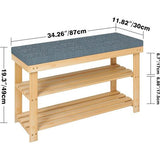 Schoenenbank, bamboe schoenenrek met kussen, schoenenkast met bank, schoenenrek met 3 vakken, stabiel staand rek, ideaal voor entree, badkamer, woonkamer, hal, natuurlijk