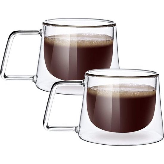 2 x 200 ml latte macchiato-glazen, dubbelwandig geïsoleerd glas, espressokopje, koffieglas, theeglazen met handvat, voor cappuccino, thee, melk, bier