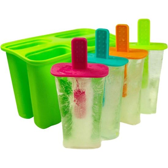 IJsvormen van siliconen, set van 4 ijsvormen, BPA-vrij, FDA-gecertificeerd, levensmiddelenkwaliteit, siliconen ijslolly mold met sticks en druppelbescherming