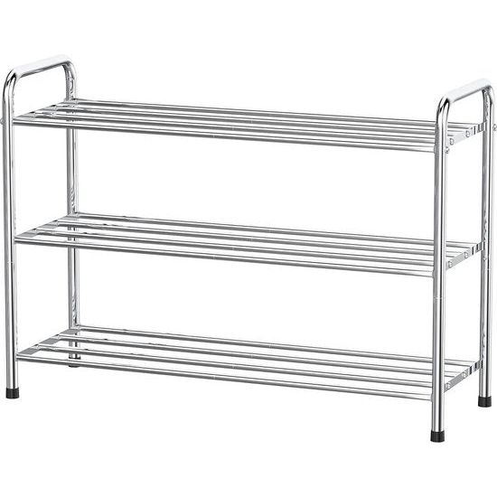 Schoenenrek, Schoenenrekken 3 niveaus roestvrij staal, schoen organisator voor maximaal 9-12 paar schoenen, schoenenrek voor Woonkamer, kledingkast en Hal, 68 x 26 x 55 cm