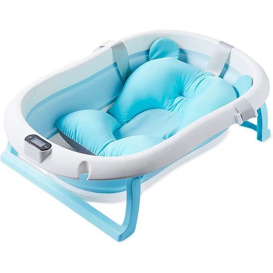 Opvouwbare babybadkuip met real-time temperatuurmeting, draagbare antislip badkuip voor baby's, aftapschroef voor pasgeborenen, peuters (blauw)