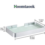 Hoomtaook doucheplank zonder boren gehard glas badkamerplank rechthoekige douchebakplank organizer spijkervrij, geen schade, zelfklevend, ruimte aluminium, roestvrijstalen mand voor keuken badkameraccessoires