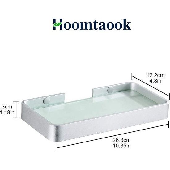 Hoomtaook doucheplank zonder boren gehard glas badkamerplank rechthoekige douchebakplank organizer spijkervrij, geen schade, zelfklevend, ruimte aluminium, roestvrijstalen mand voor keuken badkameraccessoires