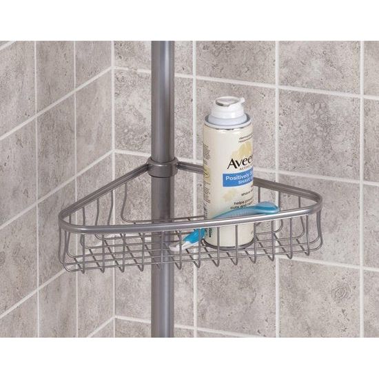 telescopische doucheregaal van metaal, shower caddy met uittrekbare stang voor shampoo, zeep, washandjes etc.. hoekdoucheregaal zonder boren, zilverkleuren