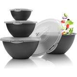 Saladekom, set groot met deksel, bowl, komset, 0,7 - 6 l, antracietzwart, grote kommen van kunststof, BPA-vrij